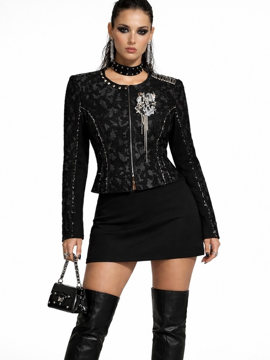Express Jackets & Blazers - Express Lace Embellished Cropped Jacket | Black Evening Industrial | Size Small